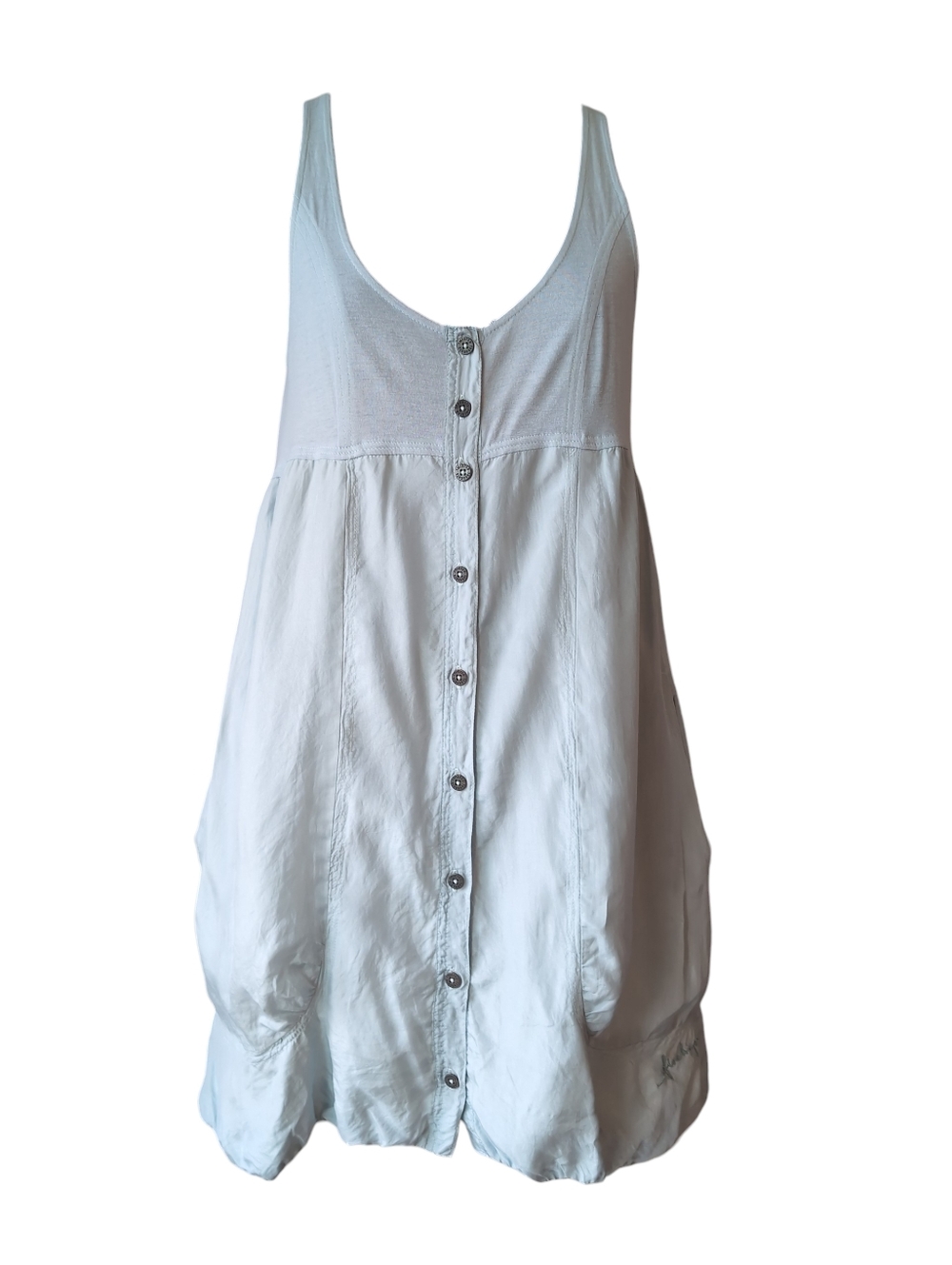Sleeveless Light Blue Button-Front Tunic Dress